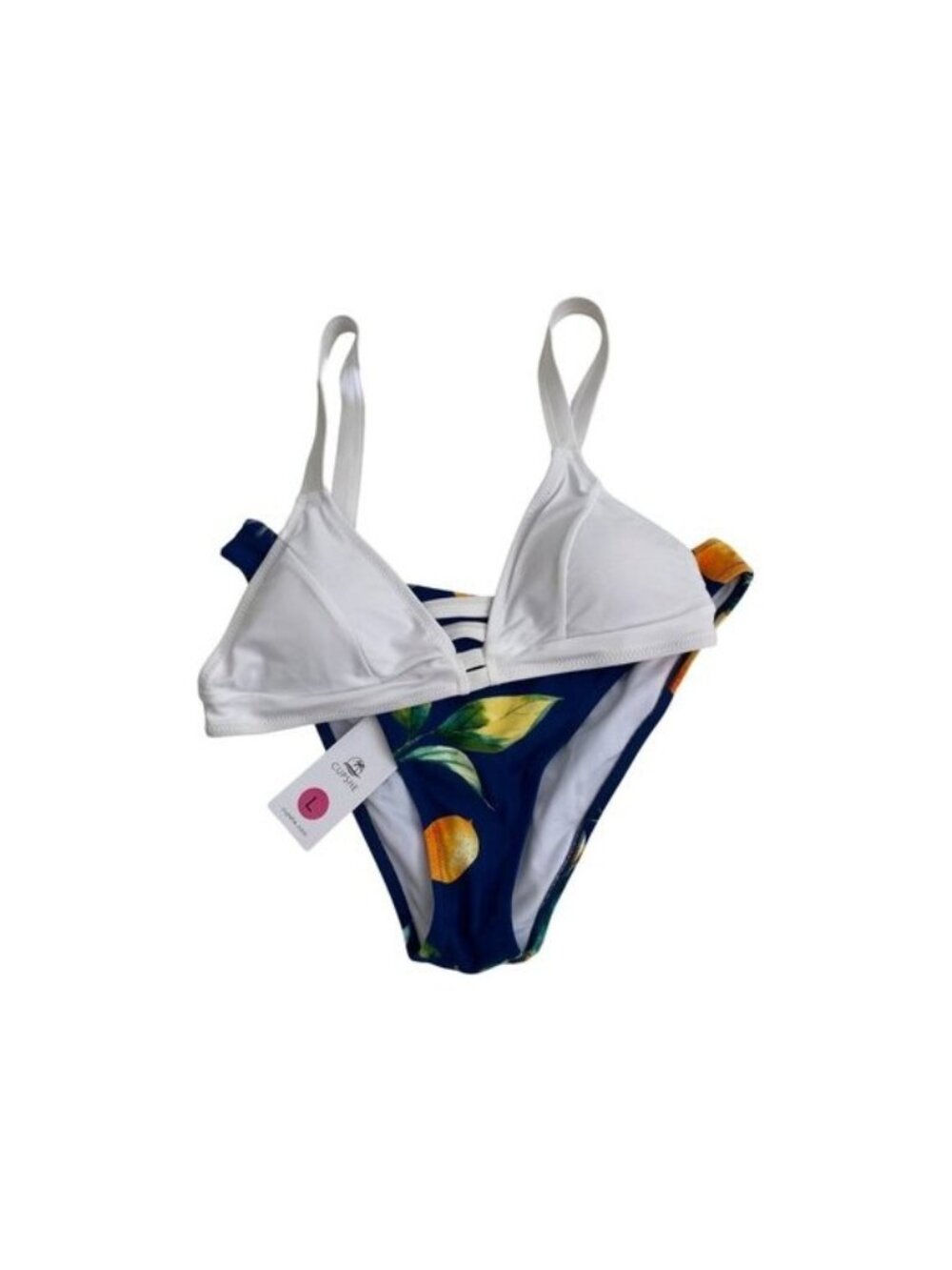 Cupshe White & Blue Lemon Print Bikini Set